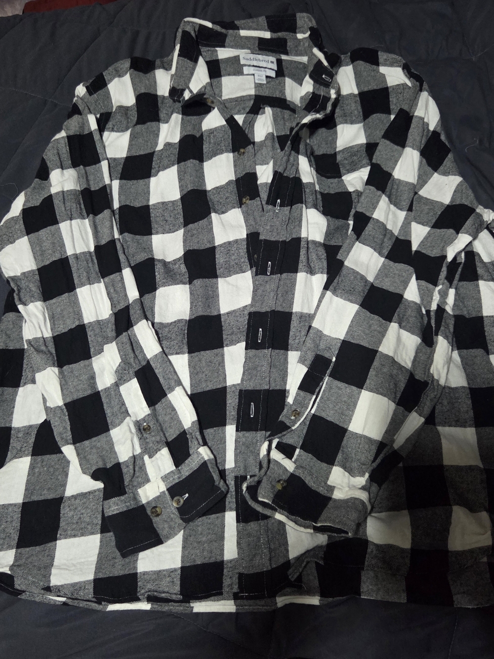 Saddlebred Black and White Check Plaid Button-Down Shirt